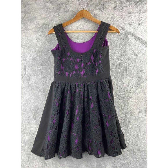 Jay Godfrey Womens Black Purple Floral Lace Fit and Flare Cocktail Dress Size 8 - Picture 6 of 7